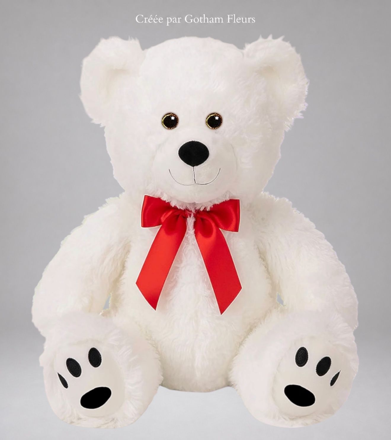 Ourson en Peluche Blanc 50 cm – Nœud Rouge