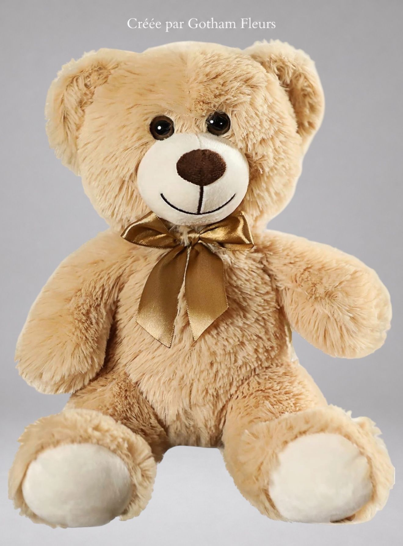 Ourson en Peluche Beige 35 cm – Nœud Doré